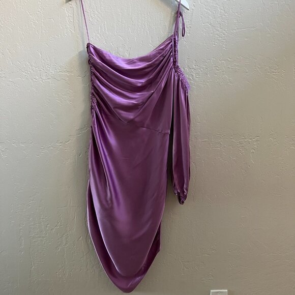 NEW Cinq A Sept 100% Silk Lavender One Shoulder Ruched Asymmetric Dress - Picture 6 of 10